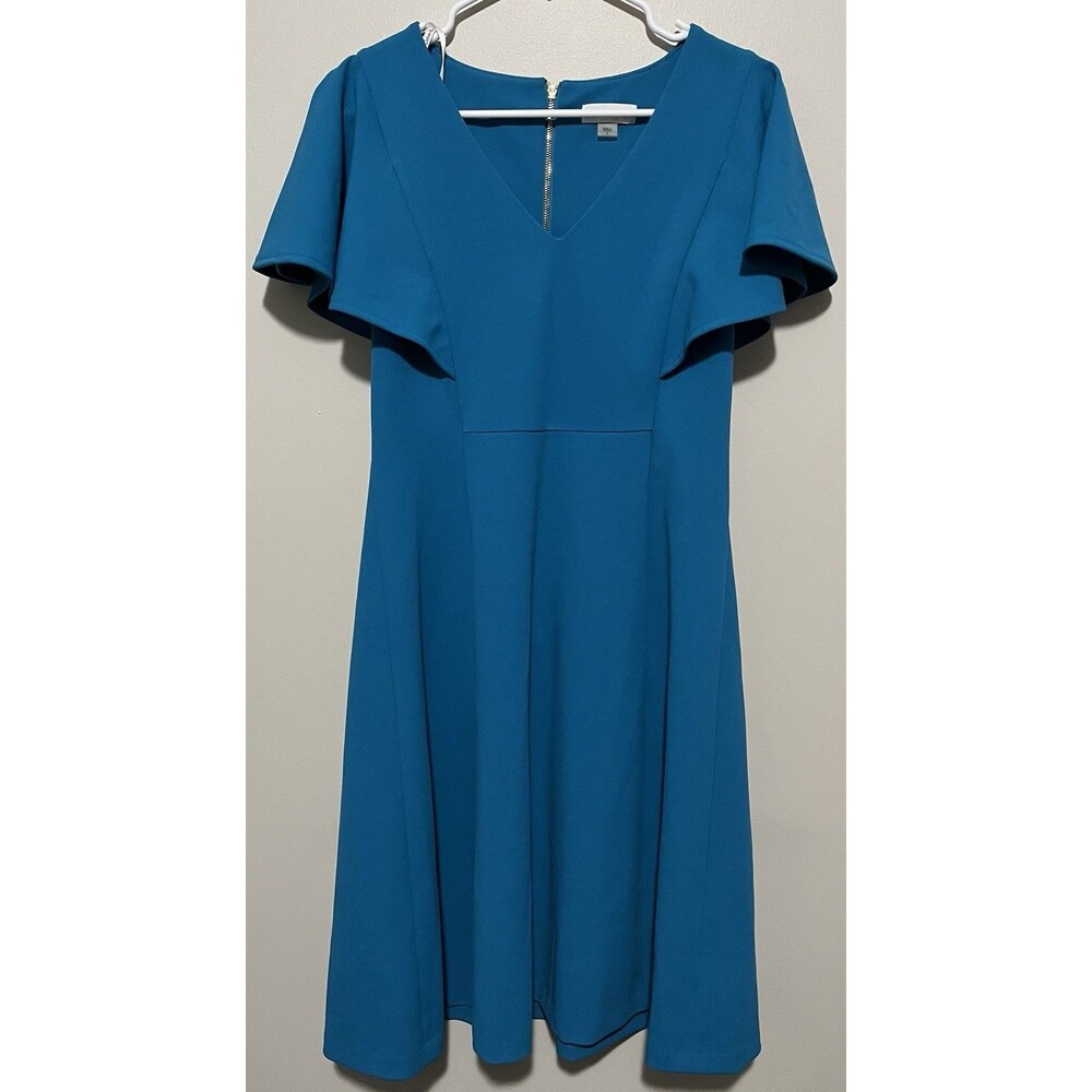 Turquoise Calvin Klein flutter sleeve V-neck sheath dress Size 8